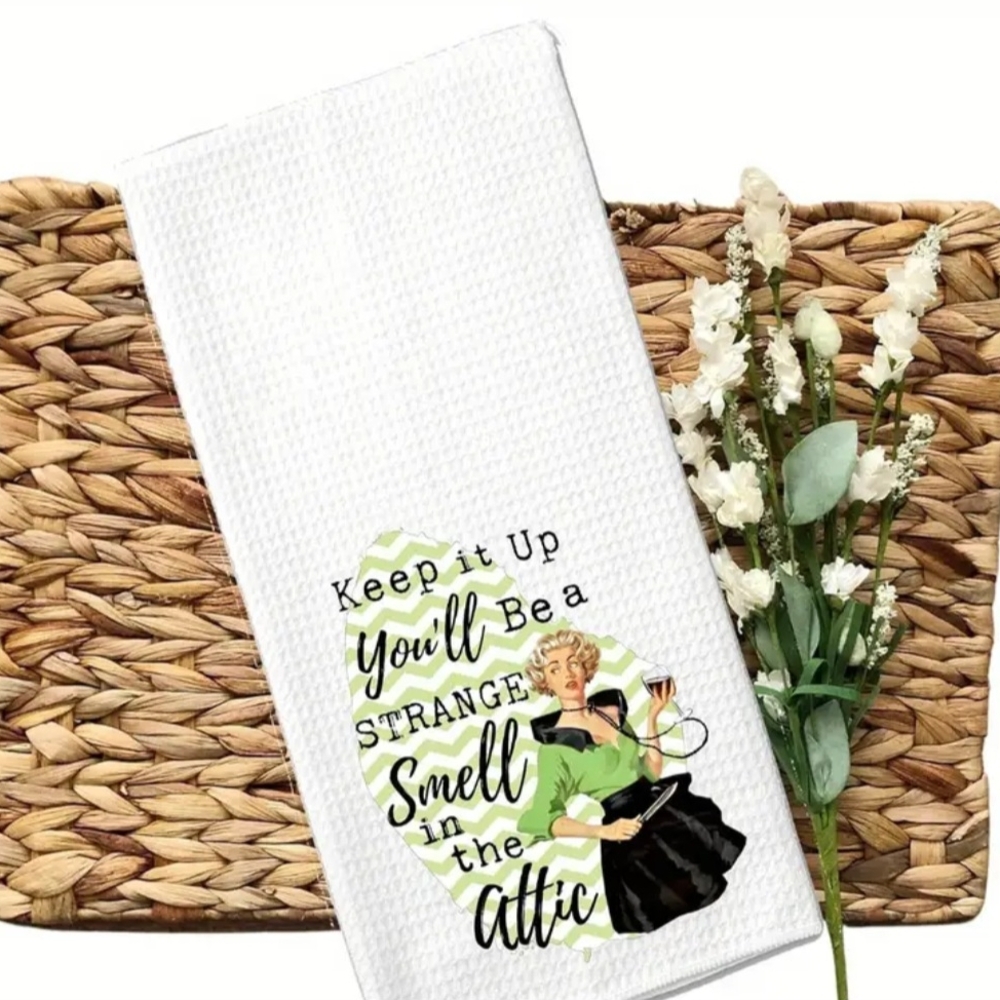White Kitchen Towel with Fun Print